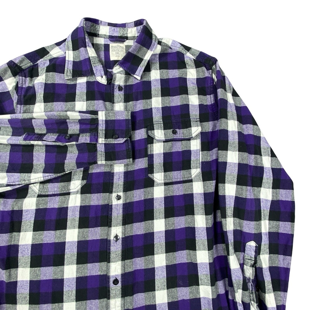 Mossimo Shirt Mens 2XL Purple Check 100%‎ Cotton Twill Buffalo Plaid Flannel Emo